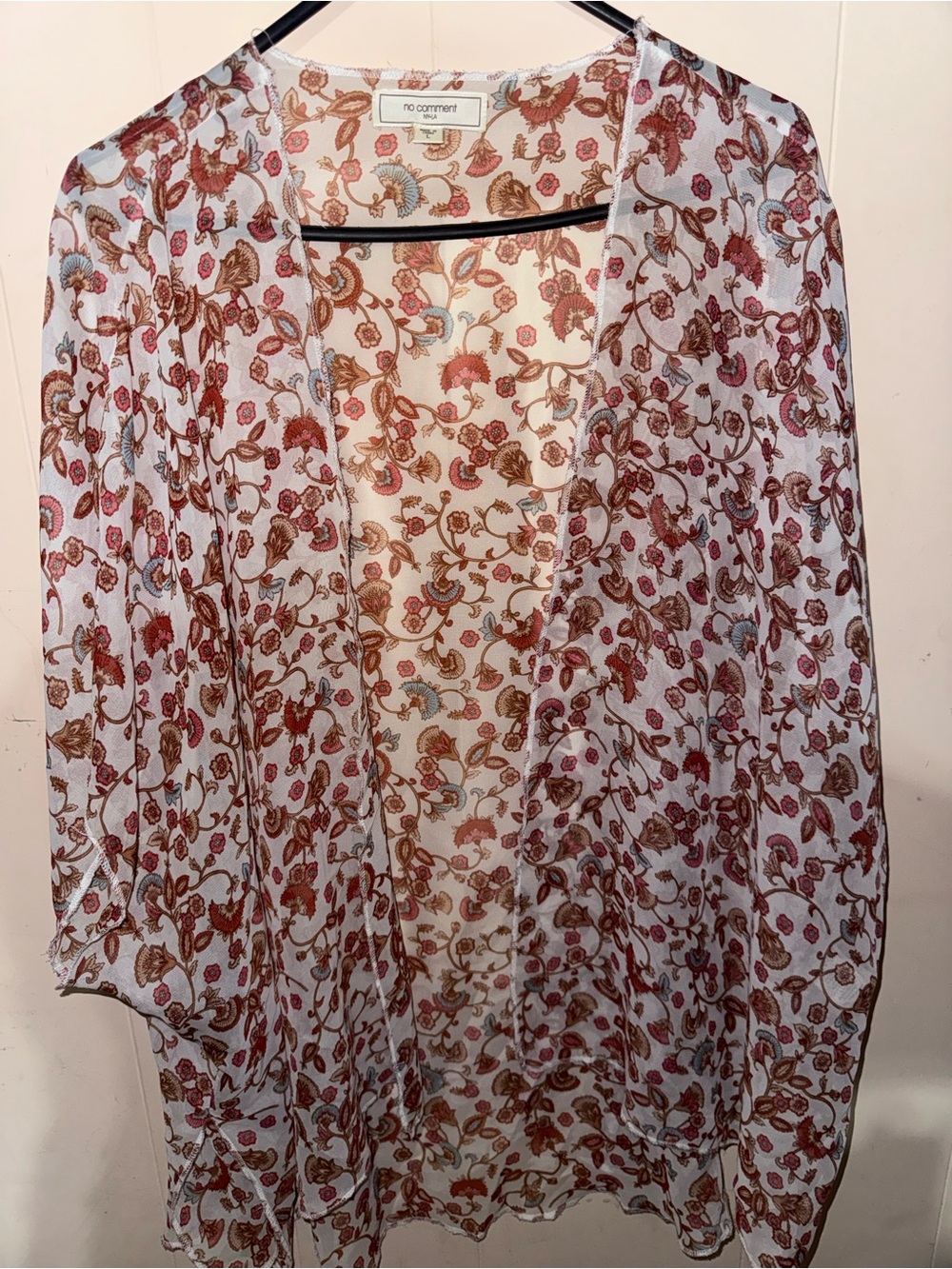 ™ Sheer Floral Open Front Kimono - White with Rust Floral